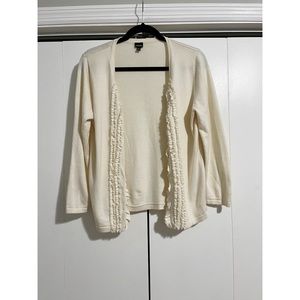 Rafaella Cream Ruffled Button-Up Large Sweater